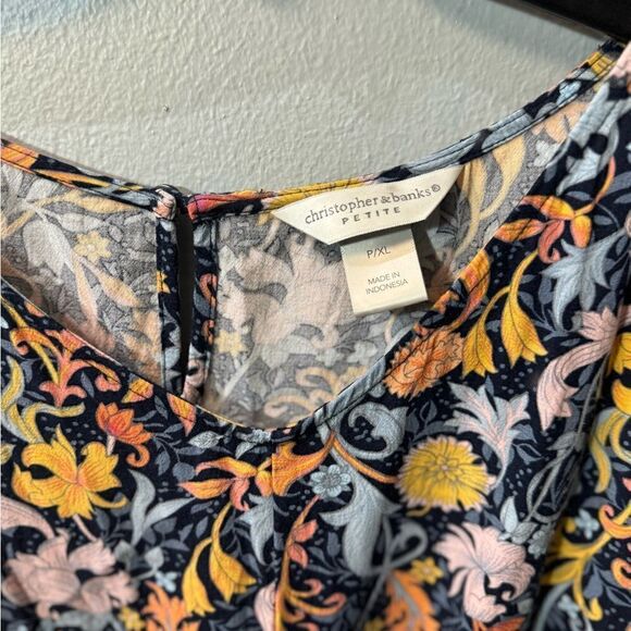 Christopher & Banks Tie Not Front Sleevless Blouse Multi ColorFloral Petite XL - Picture 6 of 10